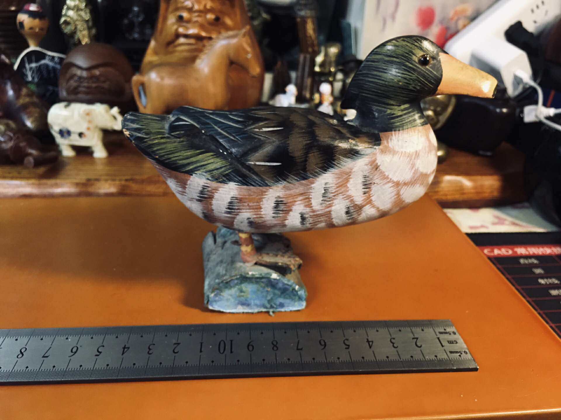 日本迴流純實木擺飾，木頭鴨子，純手工一木雕刻，包漿老，底部有