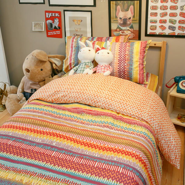 [ 吃一口彩虹 ] 精梳棉 床包 兩用被組 台灣製造 棉床本舖