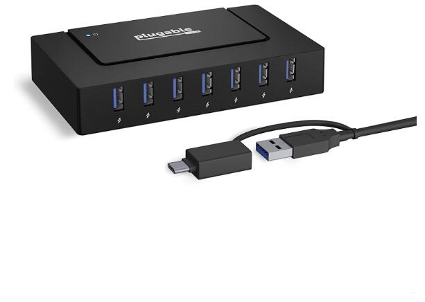 [3美國直購] 集線器 Plugable USBC-HUB7BC 7-in-1 USB Powered Hub for Laptops with USB-C or USB 3.0 - USB Power