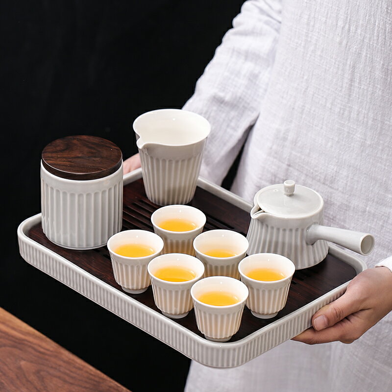 羊脂玉白瓷功夫茶具套裝家用簡約側把茶壺茶杯幹泡小茶盤陶瓷整套