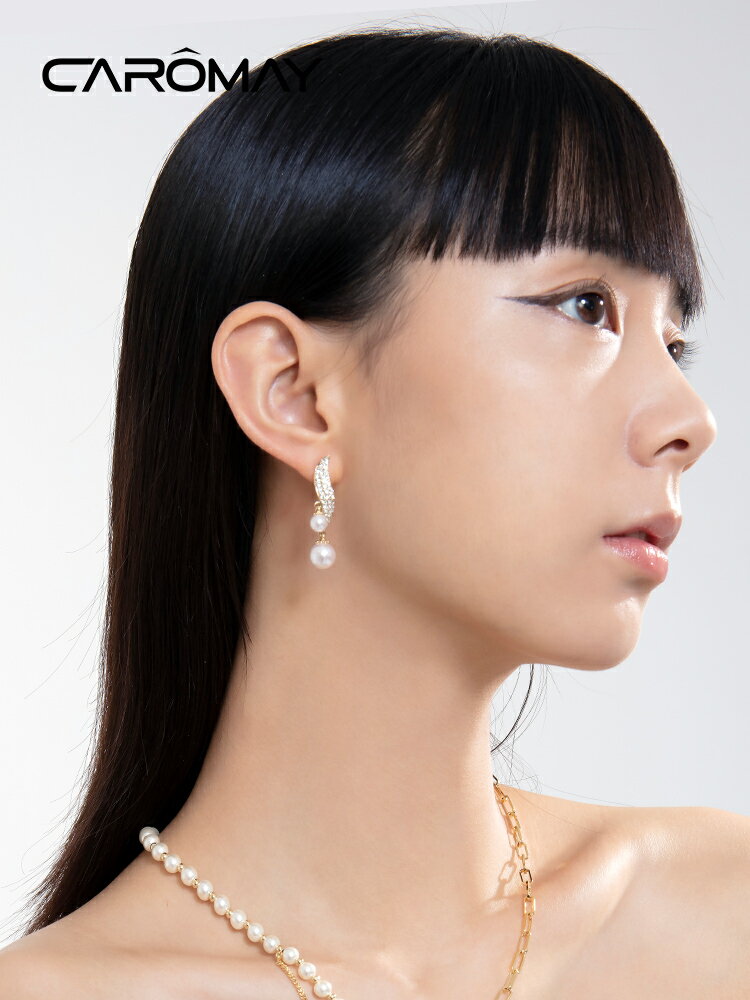 CAROMAY優雅葉片珍珠耳環年新款女法式小眾設計感高級ins耳釘