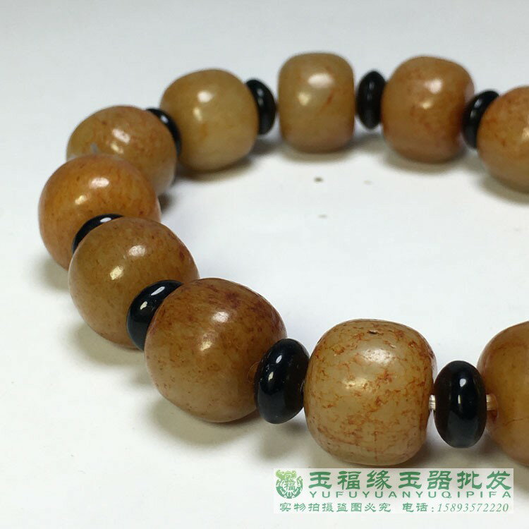 古董古玩收藏清代老玉老和田玉沁色串珠手鏈仿古算盤珠手串| 協貿國際