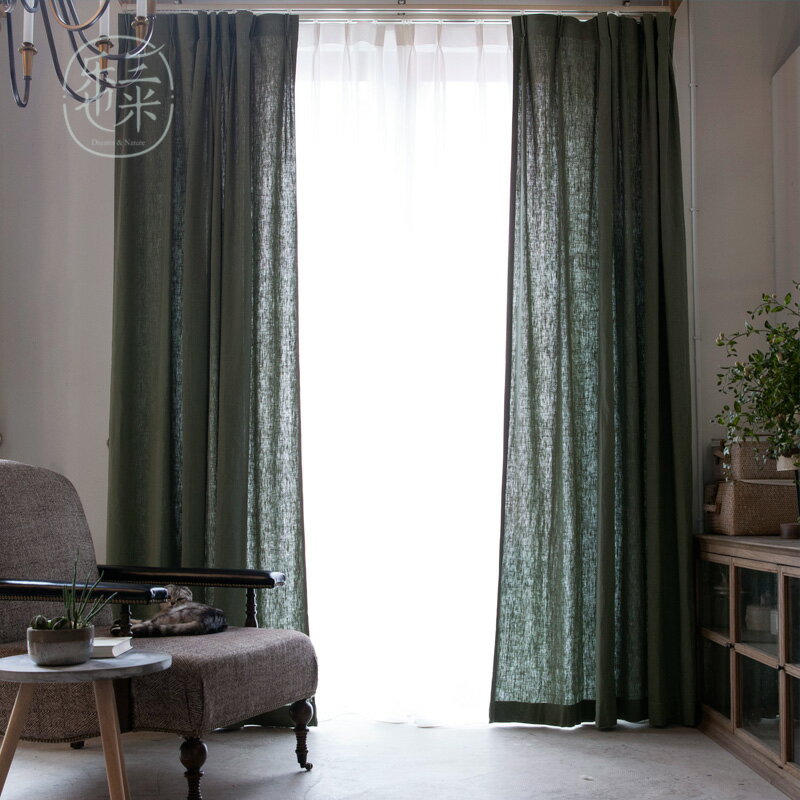 灰綠色新中式客廳臥室成品簡約現代法式美式純色灰色天然棉麻窗簾