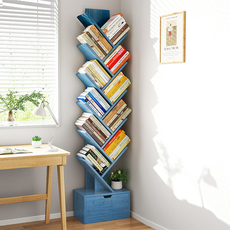 書架 書櫃 書桌 簡易樹形書架多層置物架落地實木家用兒童網紅小書櫃多層客廳靠墻