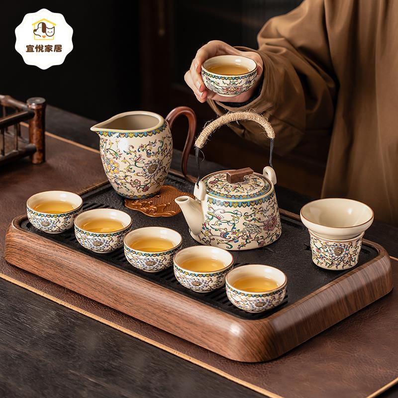 琺瑯彩功夫茶具 一整套家用 高檔陶瓷茶壺蓋碗茶杯茶盤 全套茶具 套裝 [PP0504042]