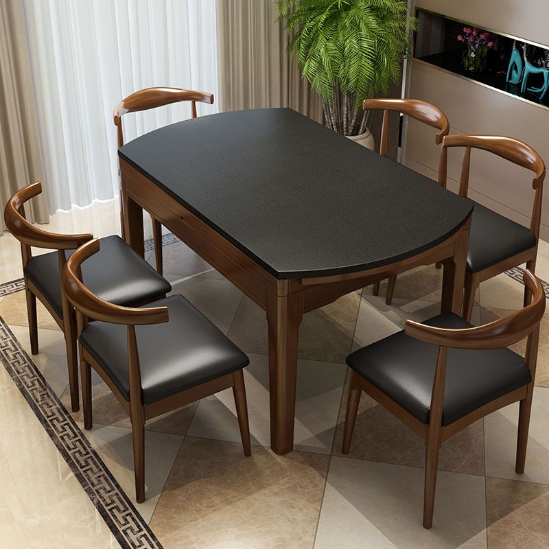 火燒石餐桌椅組合現代簡約可伸縮圓臺吃飯桌子實木餐桌家用小戶型