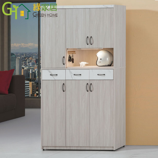 【綠家居】皮登4尺六門三抽感應燈高鞋櫃
