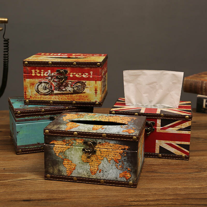 歐式紙巾盒復古做舊紙巾盒英倫家居創意抽紙盒車載抽紙盒餐紙盒
