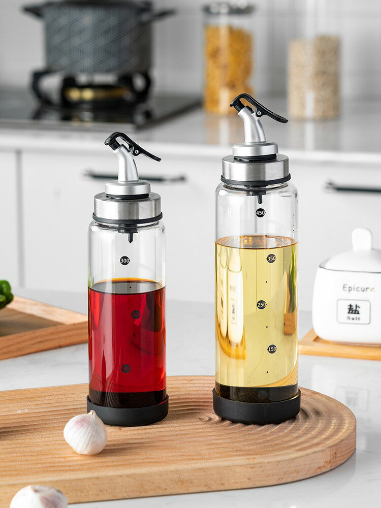 高硼硅玻璃油瓶家用廚房防漏油壺刻度控油醋壺醬油瓶套裝