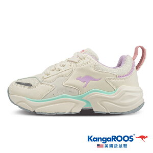 KangaROOS美國袋鼠鞋 女款SWING 復古籃球老爹鞋 [KW21334] 米藍紫【巷子屋】