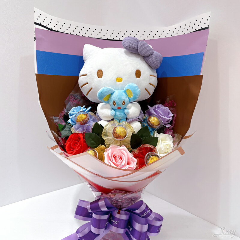 Hello Kitty花束，畢業花束 生日 客製花束 告白求婚 情人節禮物捧花 DIY材料包，X射線【Y775624】 2