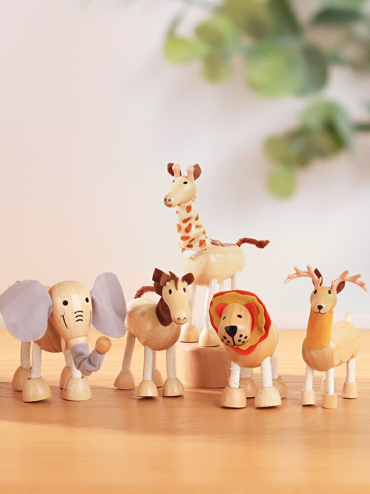 現代簡約木質動物擺件可愛動物小擺件創意客廳臥室兒童房間裝飾品