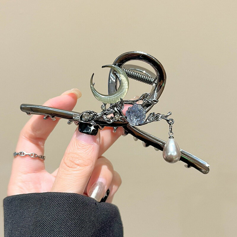 【巴黎精品】現貨+預購 髮夾合金髮飾-彎月珍珠金屬抓夾女飾品2款a1gh8 1