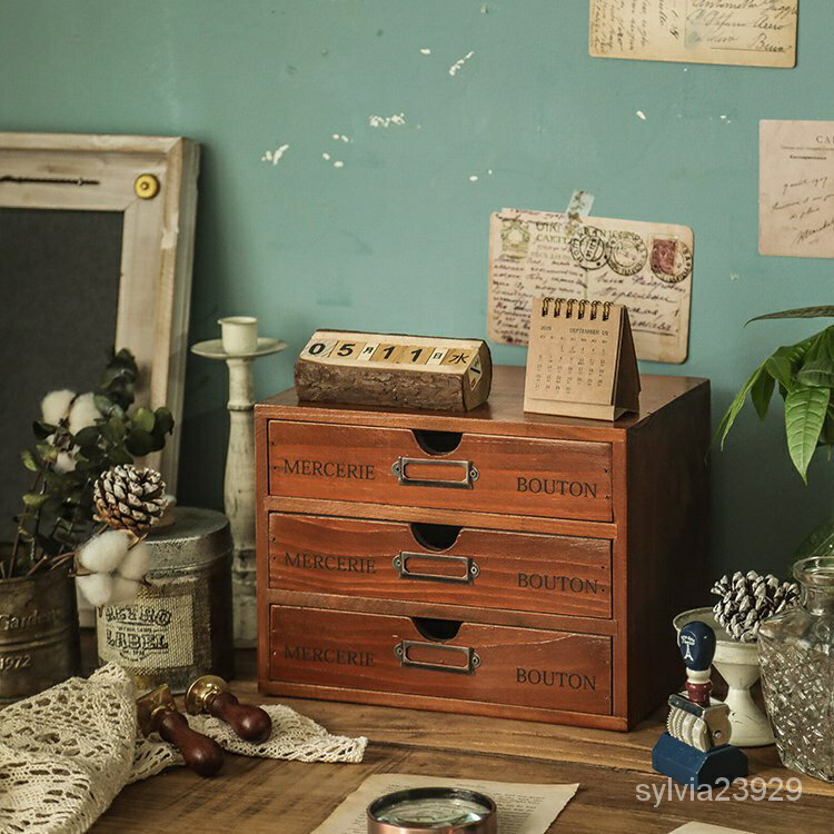 家具木質a4紙文件置物架辦公桌面收納整理櫃實木盒zakka抽屜式化妝品收納盒置物架