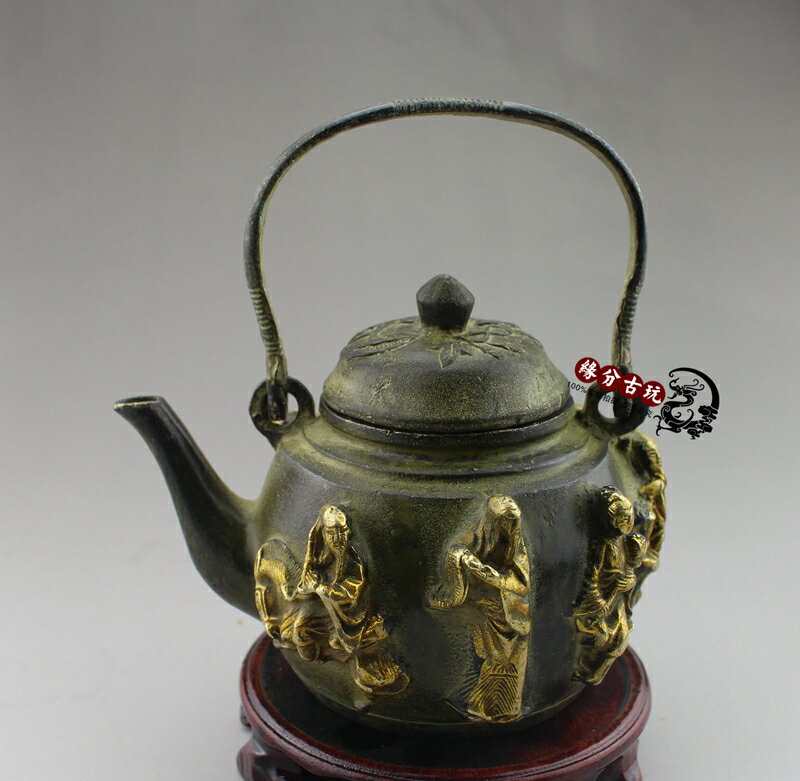 仿古青銅器八仙手提梁壺擺件 水壺 茶壺裝飾古玩銅器收藏工藝禮品1入
