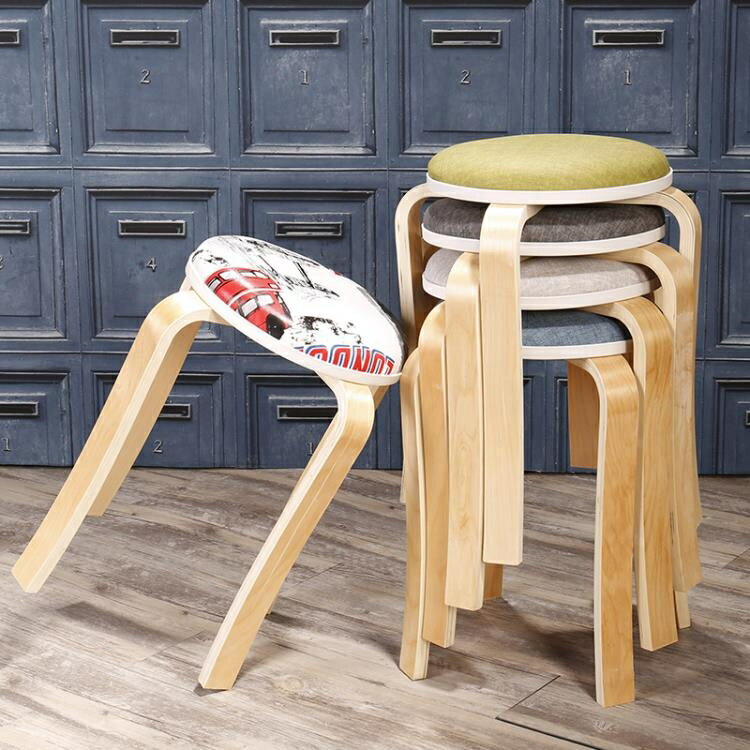 實木凳子時尚創意客廳小椅子家用高圓凳簡約軟面餐桌板凳成人餐椅 夏沐生活