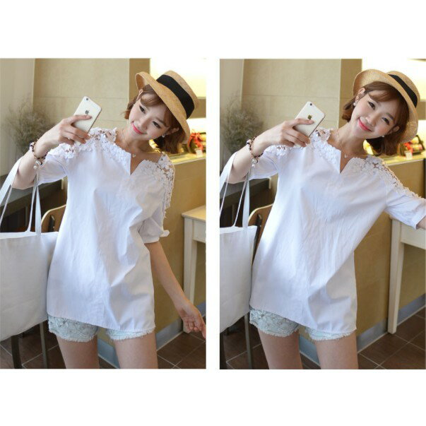 中大尺碼女裝 短袖T恤 露肩上衣 雪紡衫 寬鬆T恤 百搭 中長版t恤 櫻桃嚴選 胖mm 上班OL最愛 休閒上衣 4