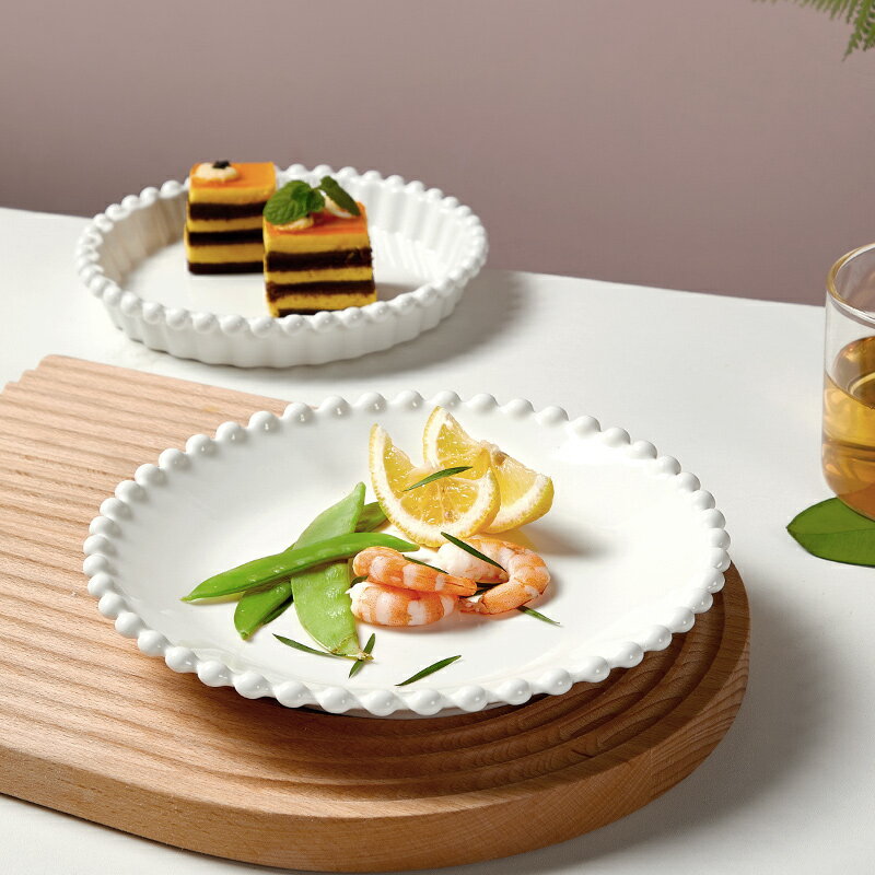 北歐創意珍珠邊陶瓷西餐餐盤家用個性菜盤牛排盤餐具網紅甜品盤子