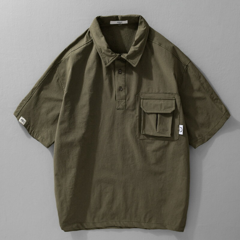 【巴黎精品】現貨+預購 男POLO衫短袖上衣寬鬆襯衫高爾夫球衫休閒男裝-復古工裝潮流戶外男上衣2色a1kq85