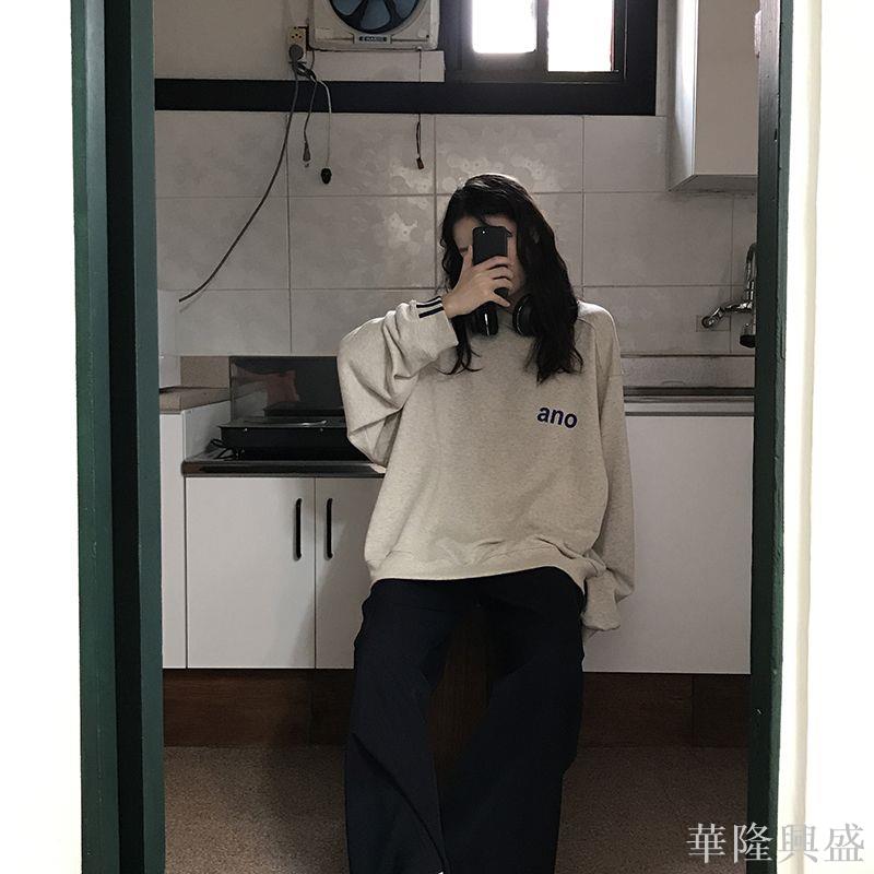 華隆 ins慵懶風衛衣女寬松韓版2022秋冬新款復古百搭條紋上衣外套學生時尚女裝, 時尚T恤 衛衣