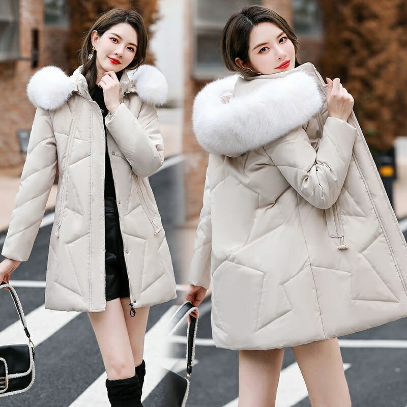 加厚保暖冬天外套正品女士羽絨服女中長版年冬白鴨絨修身加厚狐貍毛領爆版韓版 羽絨外套連帽 長款