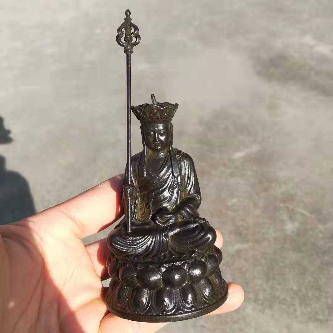 藏傳老銅佛純銅老紫銅地藏王菩薩佛像擺件小號佛居家風水擺件