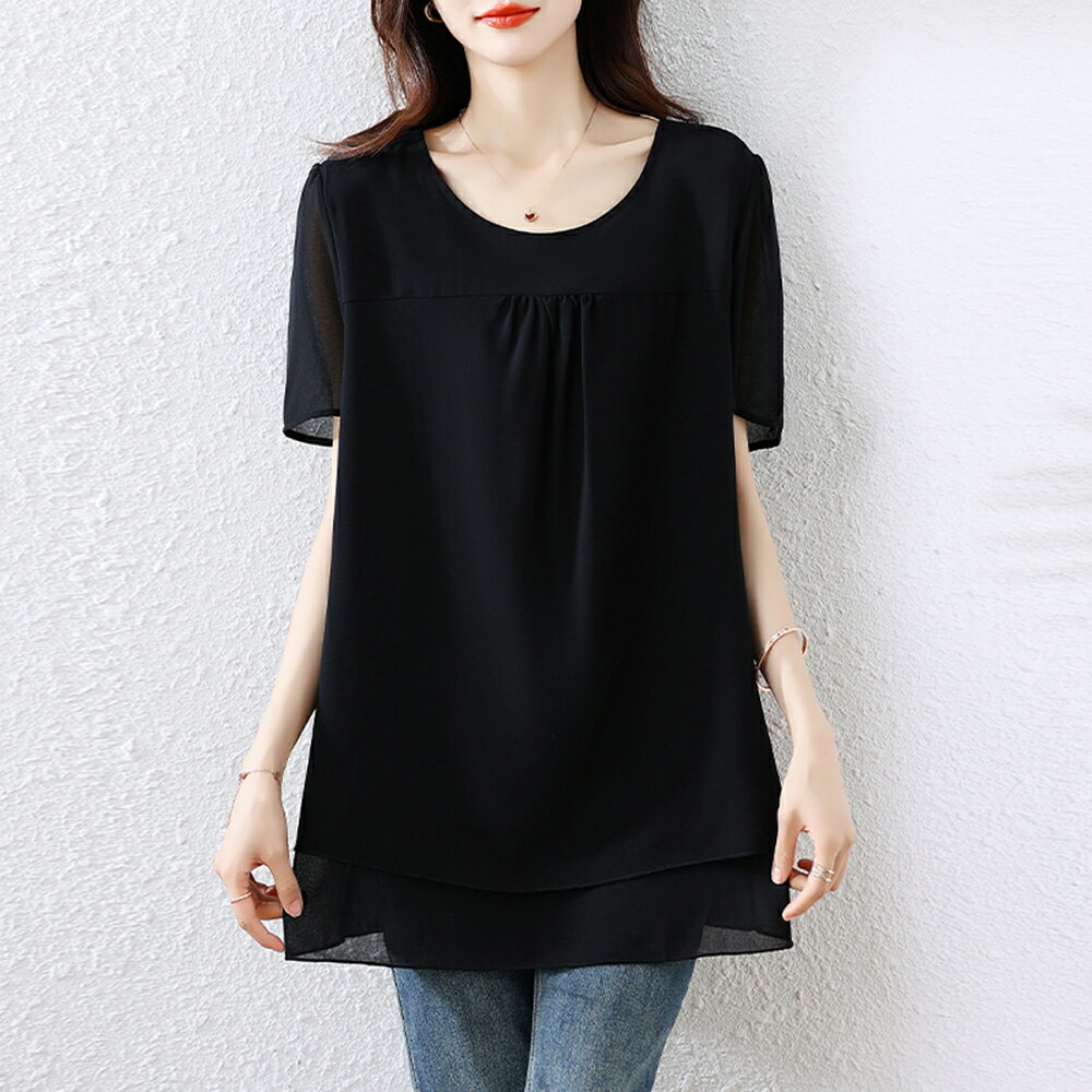 ＊ORead＊韓版休閒百搭雪紡上衣(黑色L~5XL)