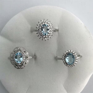 天然藍托帕石戒指女白銅托活口潮人輕奢寶石簡約百搭時尚水晶飾品