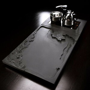 整塊天然烏金石浮雕茶盤套裝茶臺家用電磁爐全自動一體茶海茶具
