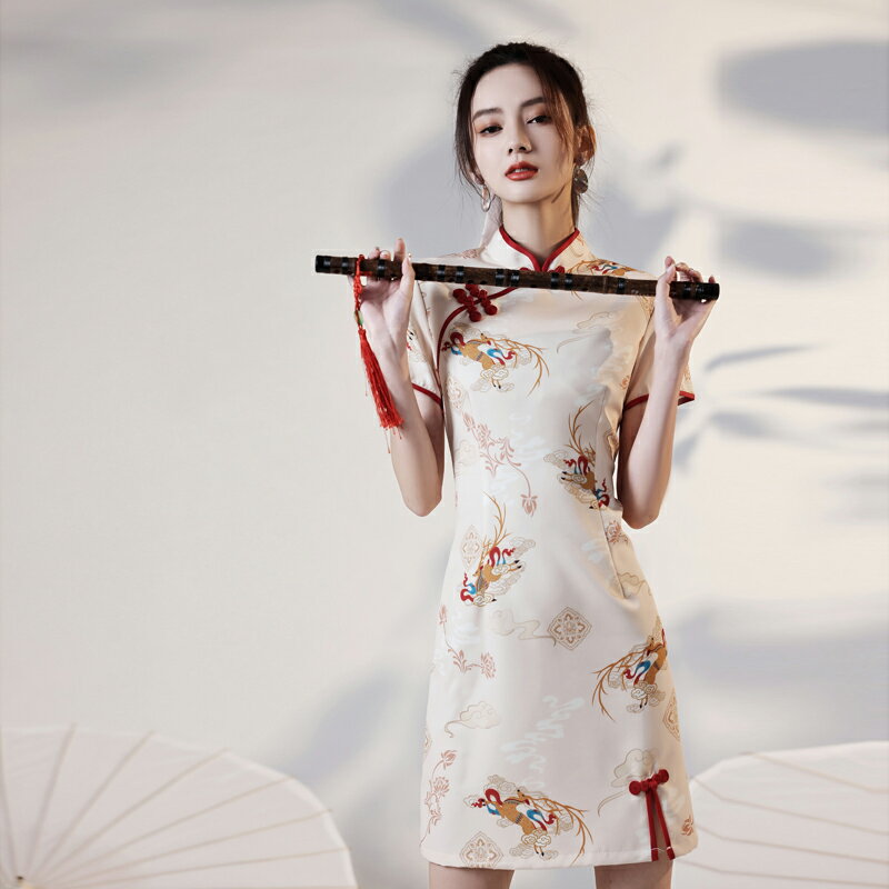 時尚旗袍女改良夏2022新款小子年輕款日常少女中國風連衣裙短款