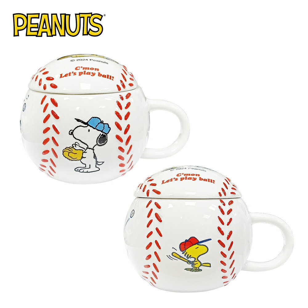 【日本正版】史努比 棒球造型 陶瓷 馬克杯 附蓋子 250ml 咖啡杯 Snoopy PEANUTS