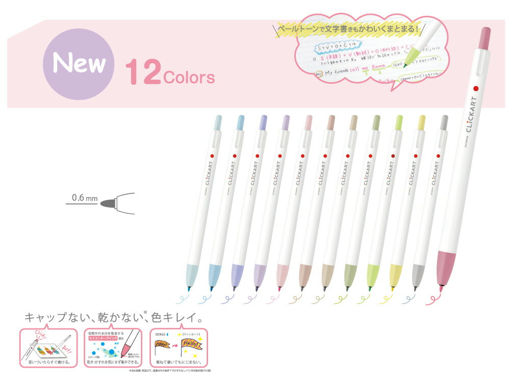【花屋】 Zebra ClickArt  按壓式水性彩色筆 螢光筆 雙頭 新色套裝 柔和色系螢光筆 12色 5