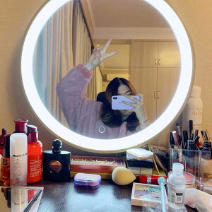 化妝鏡臺式led帶燈補光臥室梳妝桌面大號網紅鏡子美妝鏡ins風少女
