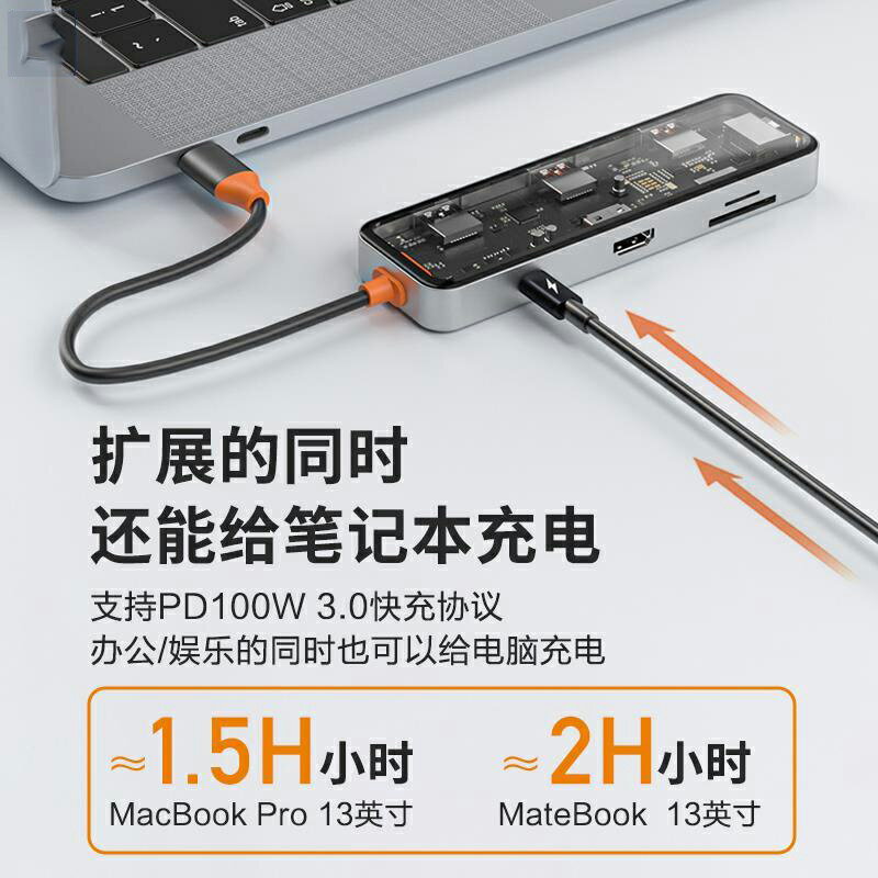 TypeC透明拓展塢USBC轉HDMI4K30Hz投屏膝上型電腦平板網口轉換器