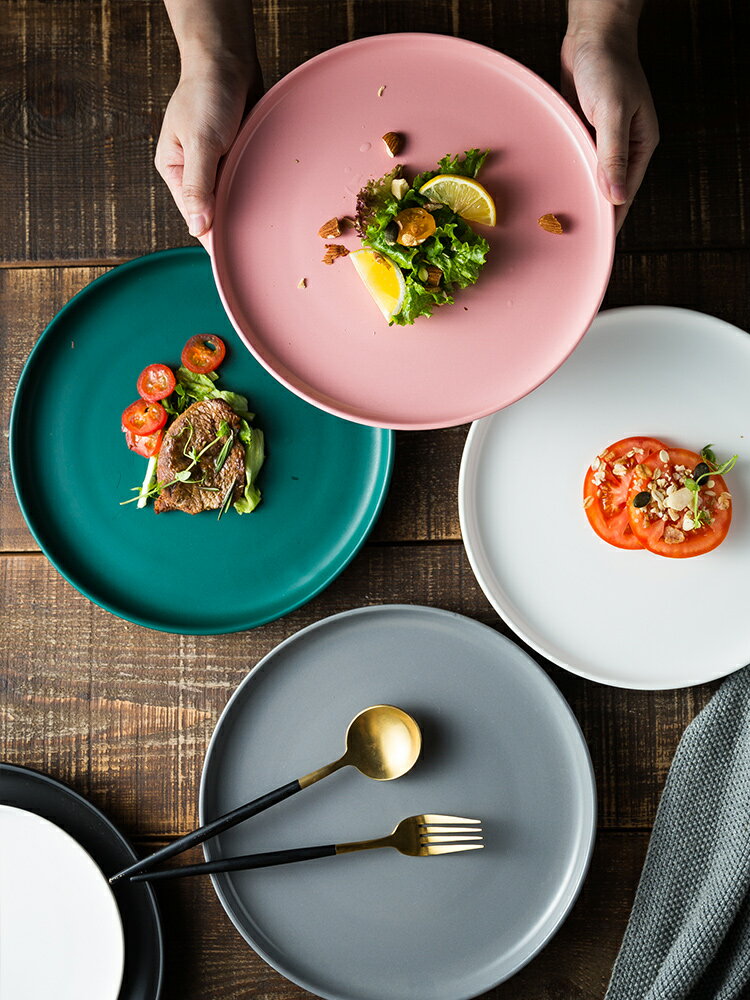 北歐牛排餐盤陶瓷西餐盤平盤家用白色盤子創意ins網紅沙拉盤歐式