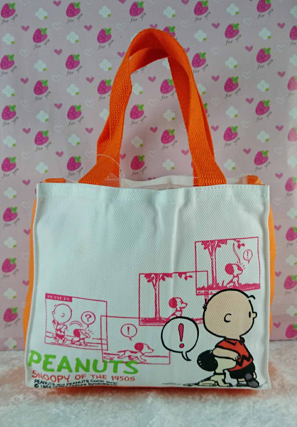 【震撼精品百貨】史奴比Peanuts Snoopy 手提袋 橘白色 震撼日式精品百貨