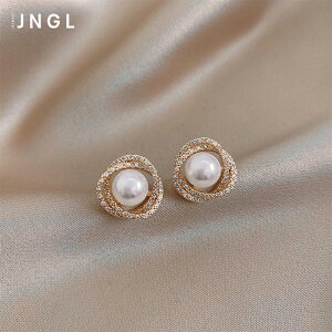 旋渦鑲鉆珍珠耳環女年新款潮耳釘簡約氣質小巧精致網紅耳飾品