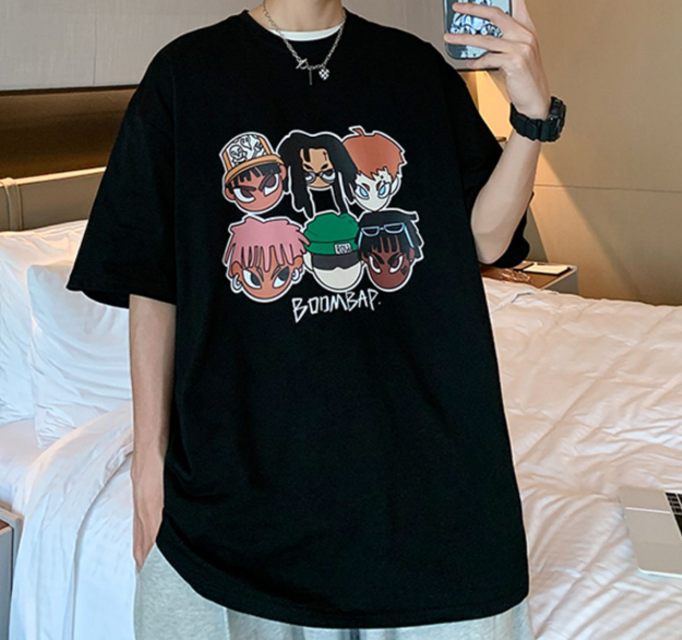 FINDSENSE X 韓潮 寬鬆大尺碼 街頭 歐美動漫頭像印花 男士 純棉 短袖T恤