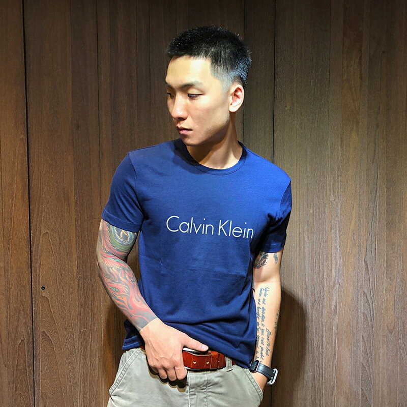 美國百分百【全新真品】Calvin Klein T恤 CK 短袖 T-shirt 短T logo 深藍 S號 I171