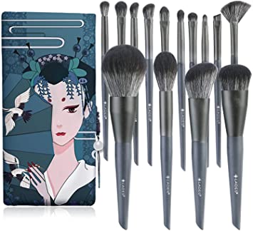 【日本代購】 Lilystar 化妝刷14支套裝不硬不柔軟附帶日式化妝包便攜專業規格適用於敏感肌膚 - 深藍 0