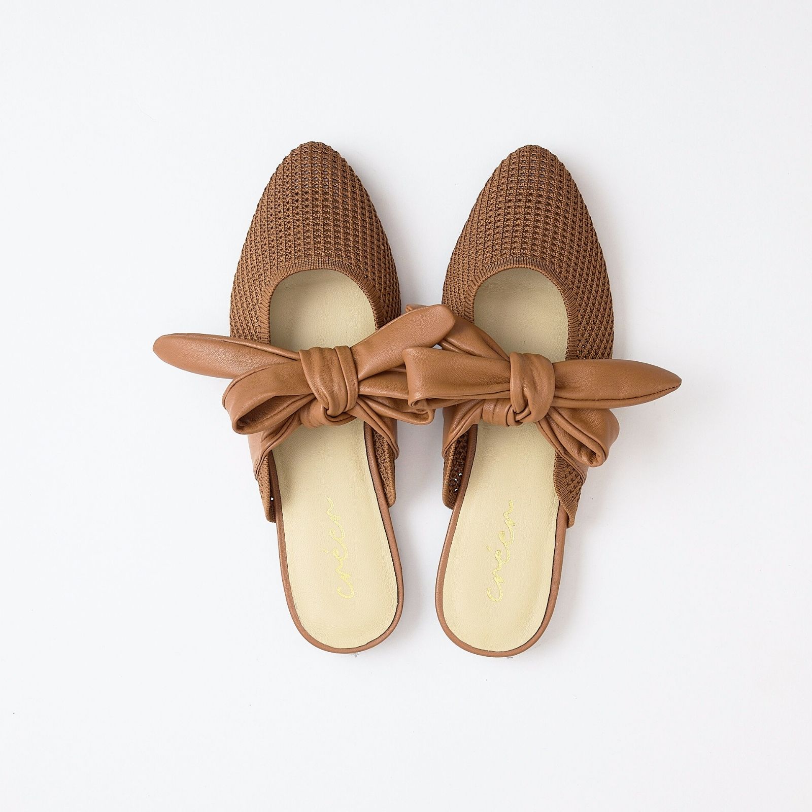 creer shoes_Mocha Breeze皮革繫帶穆勒鞋 針織平底鞋