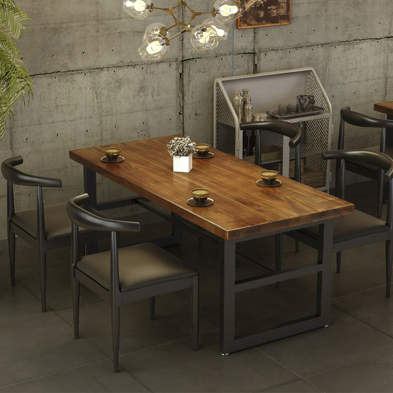 桌子 美式實木餐桌復古餐廳小吃飯咖啡奶茶耐臟餐桌椅組合