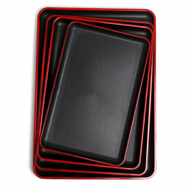 日式托盤長方形紅黑仿木紋快餐餐廳料理飯店食堂端菜托盤防滑商用
