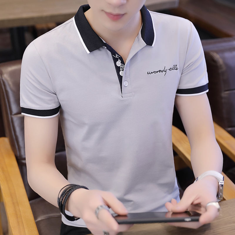 夏季新款潮流韓版襯衫領男棉質短袖Polo衫青年學生翻領上衣T恤裝
