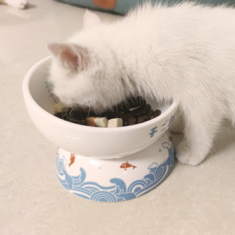 貓碗貓食盆陶瓷高腳防打翻雙碗保護頸椎飯盆狗碗貓咪喝水糧碗用品