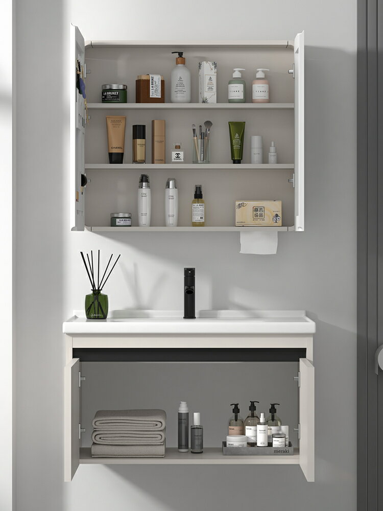 衛生間洗手盆柜組合加厚鋁蜂窩浴室柜陶瓷一體洗臉盆洗漱臺面盆柜/洗手盆/洗臉盆/洗漱盆/陶瓷盆/浴室盆/鏡櫃洗手盆一體式