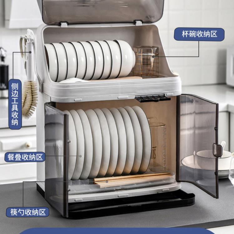 碗櫃 廚房碗盤置物架帶蓋雙層裝碗箱放餐具碗筷瀝水桌面收納盒塑料碗櫃