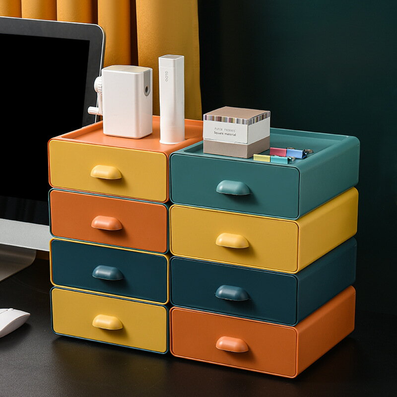桌面收納盒塑料抽屜式化妝盒宿舍整理收納彩色辦公室小抽屜盒