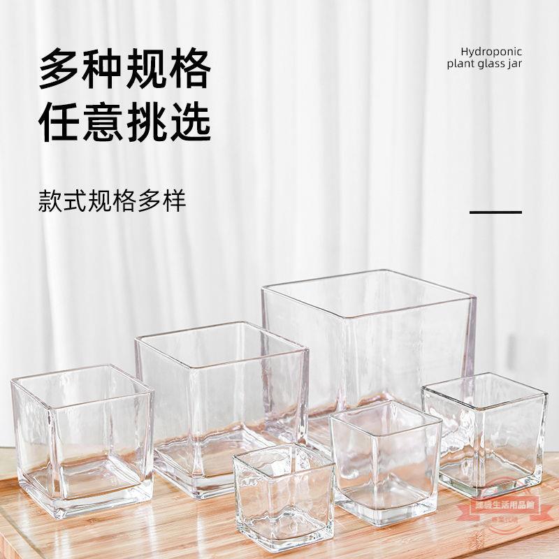 迷你花盆簡約水培正方形玻璃花瓶透明綠蘿植物器皿烏龜缸擺件插花