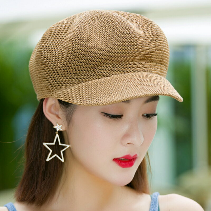 貝雷帽子女春季夏天百搭出遊遮陽帽防曬鴨舌八角帽草帽網帽潮